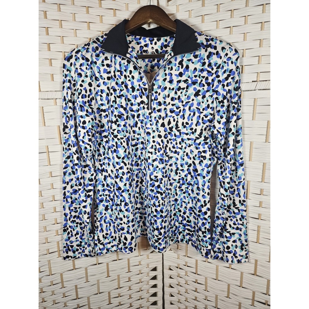 Tail White Label Womens Colorful Cheetah Print Sz M Activewear Casual 1/4 Zip